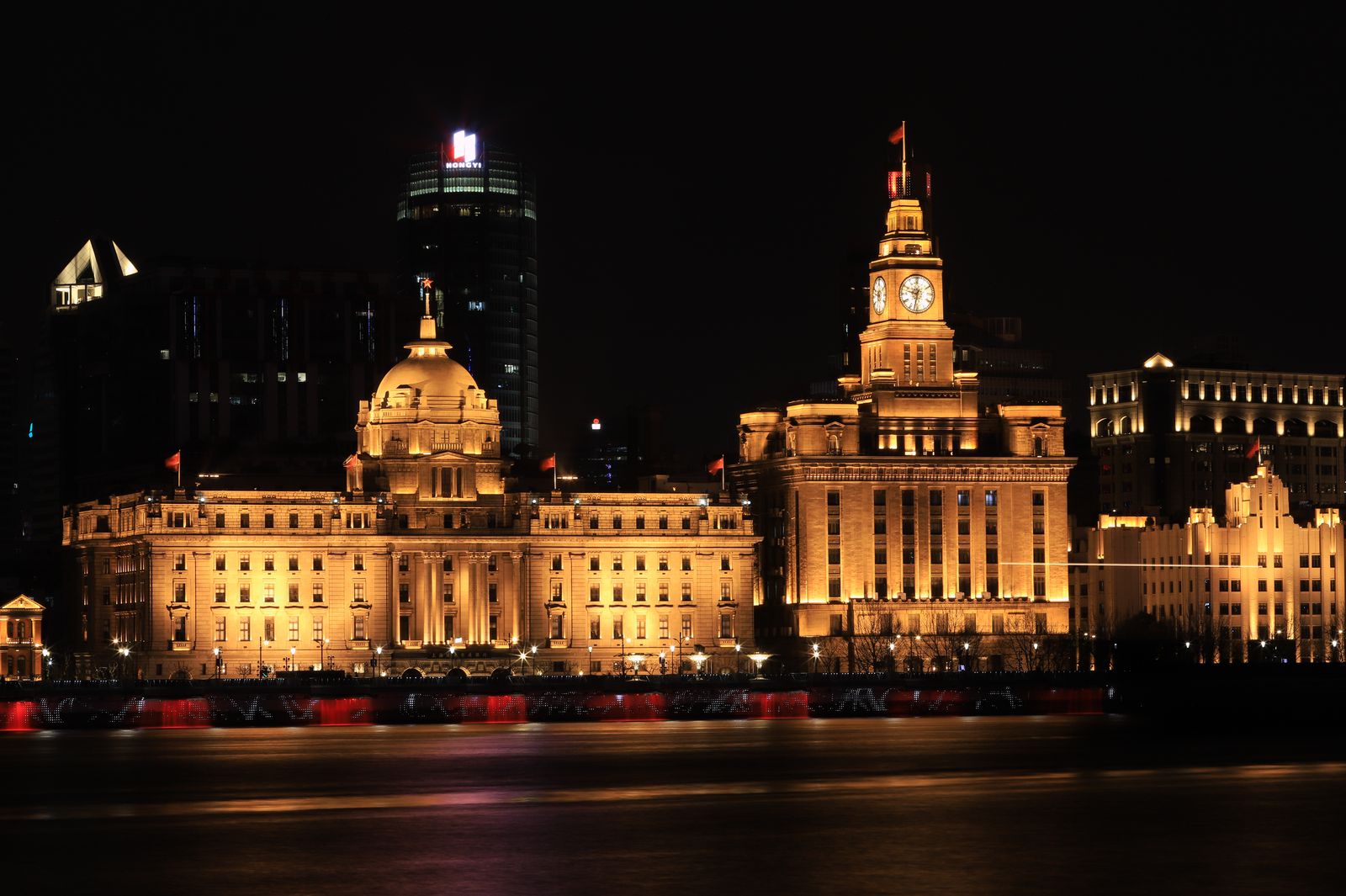 The Bund and Pudong skyline at blue hour