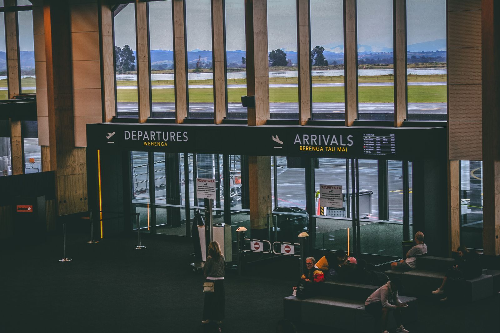 An airport terminal arrivals hall